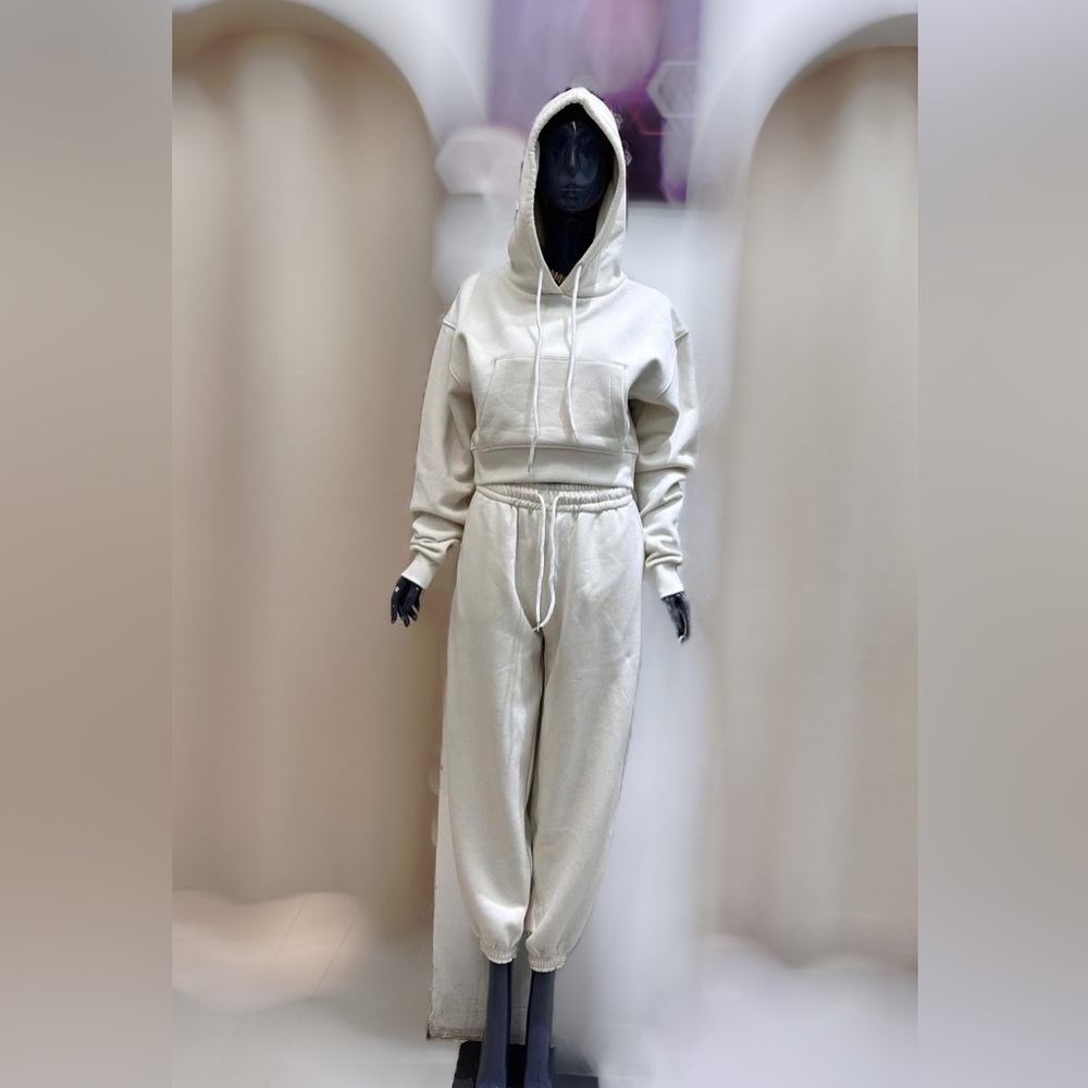 Zara White Cropped Hoodie & Jogger Sweatsuit Size XS, S, M, L